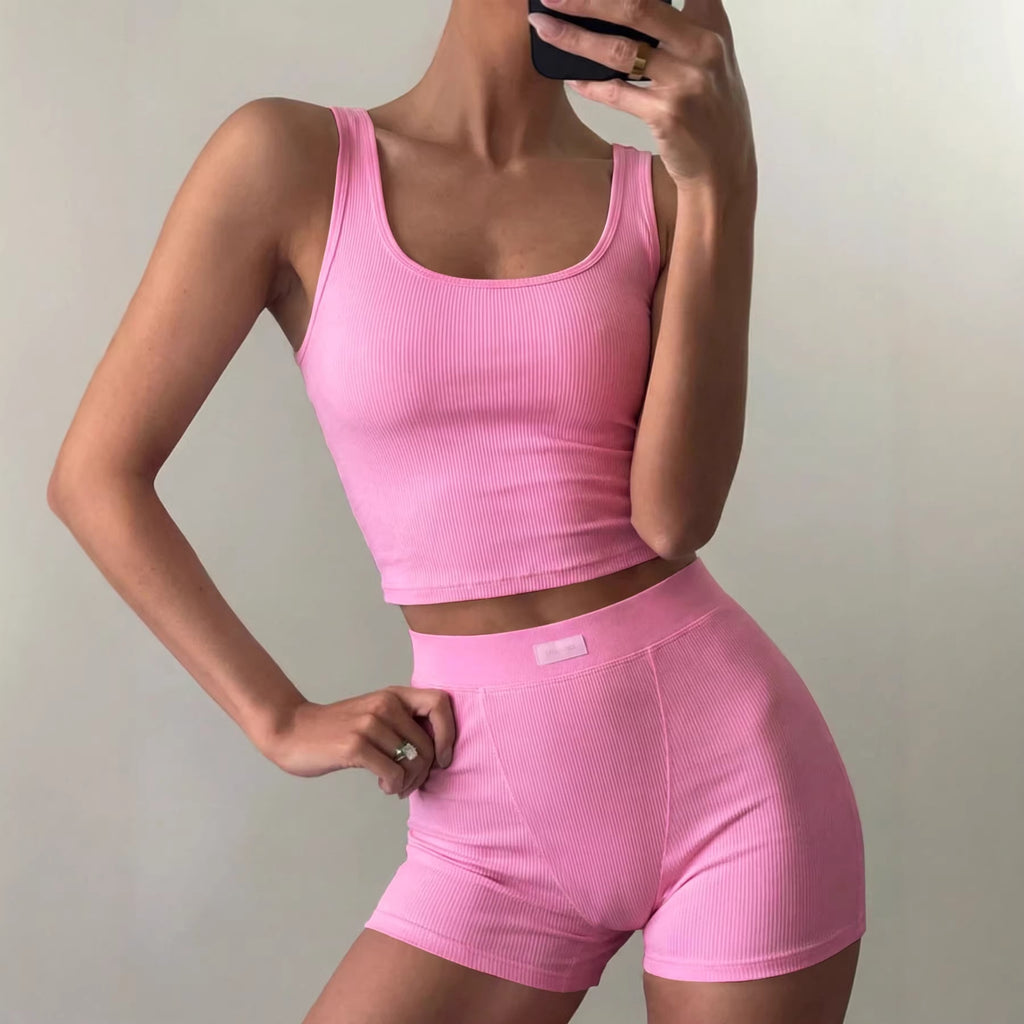 Athletic Yoga-Style Cami And Shorts Set