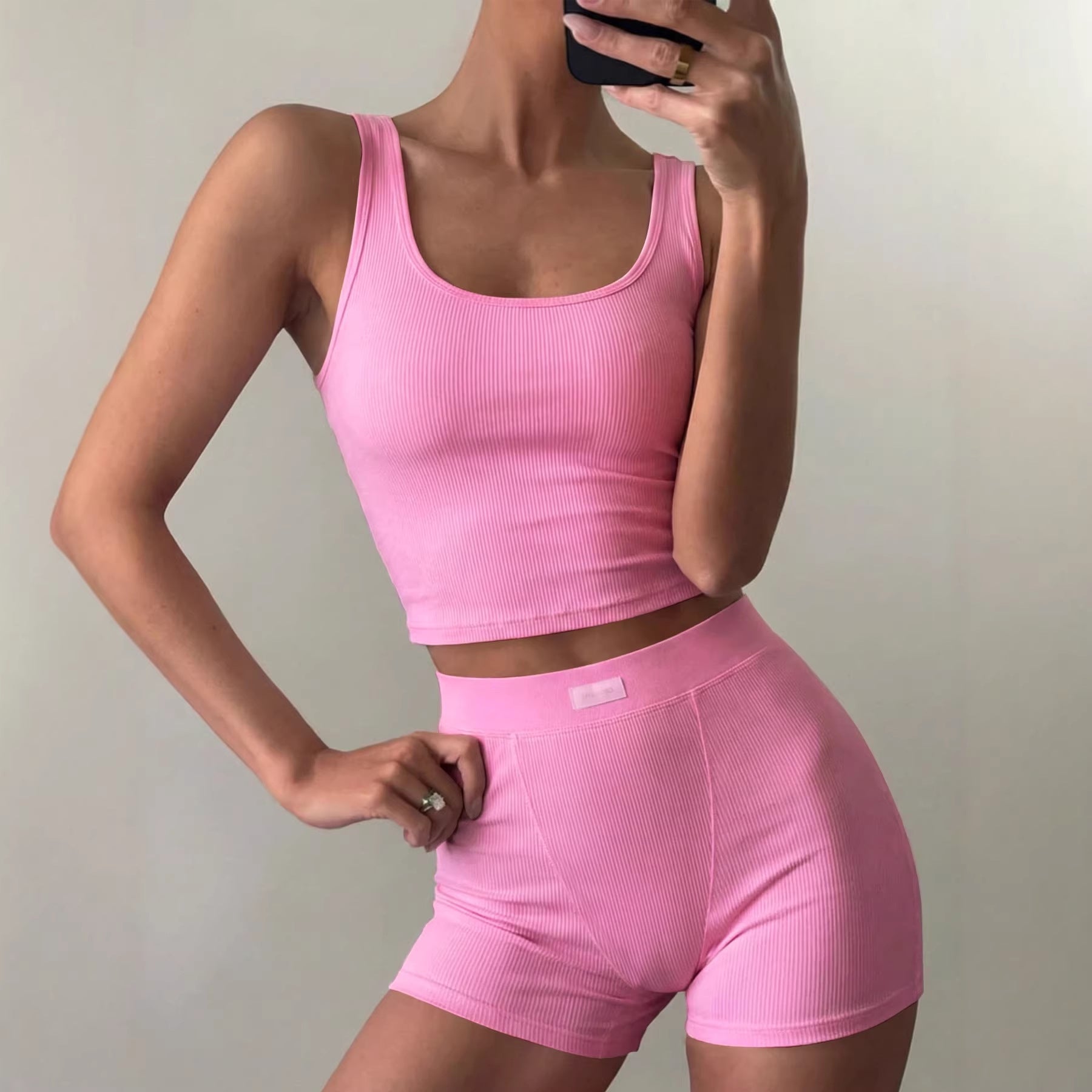 Athletic Yoga-Style Cami And Shorts Set